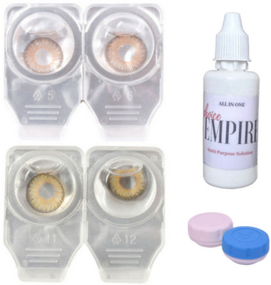 

Choice Empire 2 Pair Zero Power Monthly Contact Lens With Solution - Brown-Pure Hazzle Color Lens Monthly Contact Lens(0 dioptres, Brown, Pure Hazzle, Pack of 4)