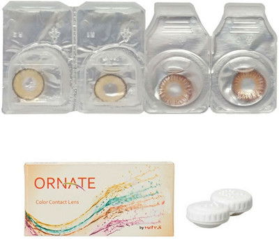 ORNATE Hazel & Brown Colored Contact Lens 2 Pair with case (0 Power) Monthly Contact Lens(0, Hazel, Brown, Pack of 3)