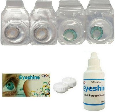 

Eyeshine Grey And Turquoise Color Contact Lens 2 Pair With Case And Solution(0 Power) Monthly Contact Lens(0, GREY, TURQUIOSE, Pack of 4)