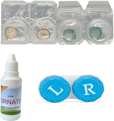 

ORNATE Hazel & Turquoise Colored Contact Lens 2 Pair with case and solution (0 Power) Monthly Contact Lens(0, Hazel,Turquoise, Pack of 3)
