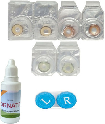 

ORNATE 3 Pair ( Hazel, Brown, Green ) Zero Power Monthly Contact Lens Monthly Contact Lens(0, Multicolor, Pack of 3)
