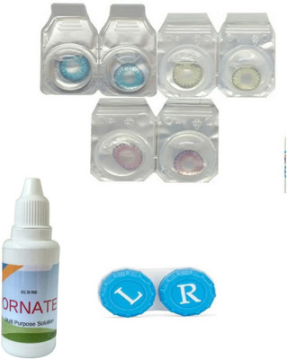 

ORNATE 3 Pair ( Blue, Voilet, Green ) Zero Power Monthly Contact Lens Monthly Contact Lens(0, Multicolor, Pack of 3)