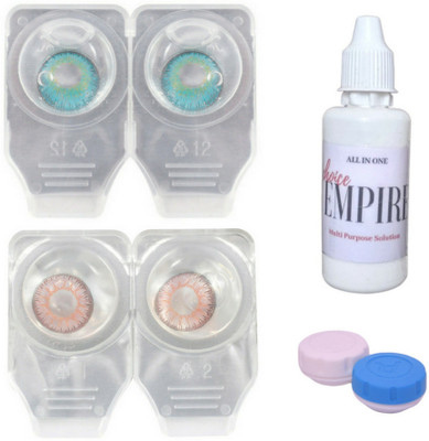 

Choice Empire 2 Pair Zero Power Monthly Contact Lens With Solution - Aqua-Pink Color Lens Monthly Contact Lens(0 dioptres, Aqua, Pink, Pack of 4)