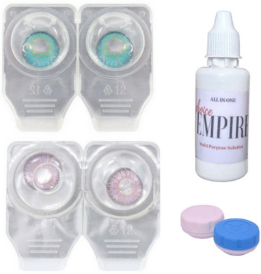 

Choice Empire 2 Pair Zero Power Monthly Contact Lens With Solution - Aqua-Voilet Color Lens Monthly Contact Lens(0 dioptres, Aqua, Voilet, Pack of 4)