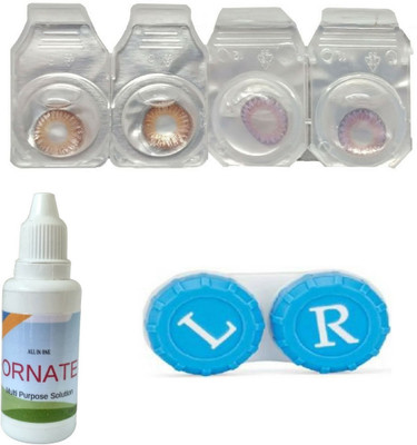 

ORNATE Brown & Voilet Colored Contact Lens 2 Pair with case and solution (0 Power) Monthly Contact Lens(0, Brown,Voilet, Pack of 3)