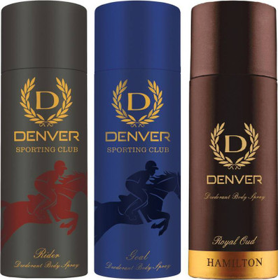 

Denver GOAL/RIDER/ROYAL OUD Body Spray - For Men(495 ml, Pack of 3)