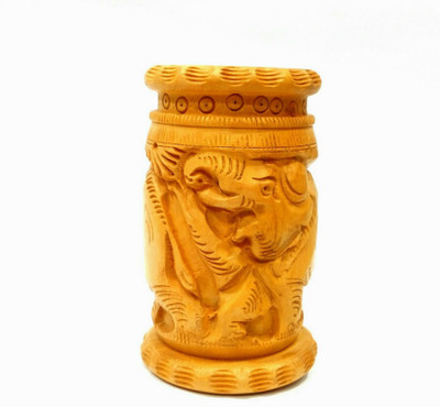 Handicraft Hub 1 Compartments Wooden Wooden HAndcrafted Beige Pen Stand(Beige)