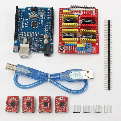 

TECHNOLOGYBAZAR 1 * cnc shield v3 + 4*A4988 + 4*Heatsink + 1* UNO R3 + 1*USB cable Educational Electronic Hobby Kit