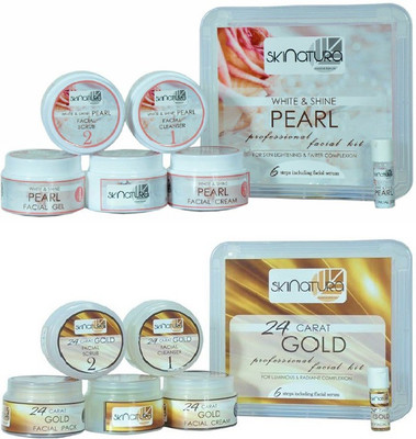 

Skinatura White & Shine Pearl + 24 Carot Gold Facial Kit ( Combo of 2 310 ml(Set of 36)