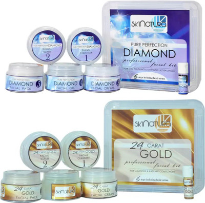 

Skinatura Diamond + 24 Carot Gold Facial Kit (Combo of 2 ) 310 g(Set of 36)