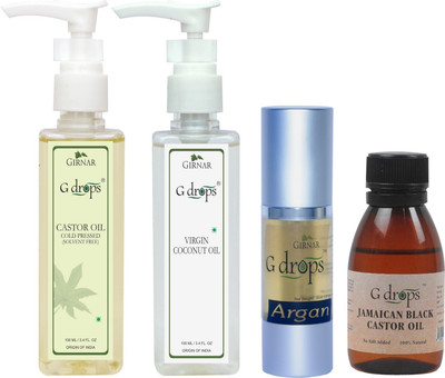 

G Drops Argan,Castor,Virgin Coconut & Jamaican Black Castor Oil Combo(30ml+100ml+100ml+70ml) Hair Oil(300 ml)