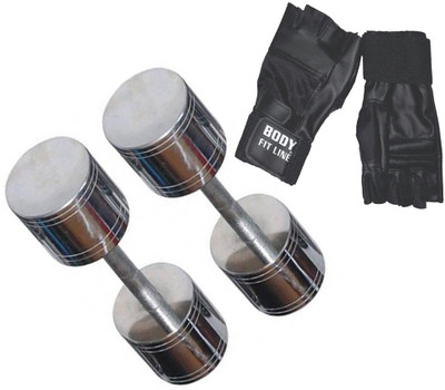 

StepInnStore "5" Kg *2 pcs STEEL CHROME PLATED DUMBBELL ,1 PAIR GYM GLOVES Gym & Fitness Kit