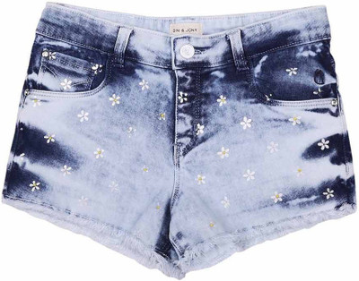 

Gini & Jony Short For Girl's Casual Printed Denim(Blue, Pack of 1, Ice wash(7000)