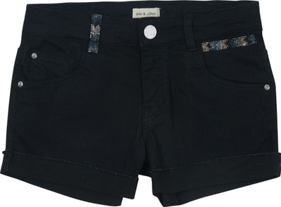 Gini & Jony Short For Girl's Casual Solid Cotton(Dark Blue, Pack of 1, Raw wash(8000)