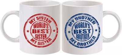 MUGKIN Best Brother & World's Best Sister Rakshabandhan Special Printeds Combo For Brother and Sister, Best Rakhi gift For sister Gift for Brother, Gift for Cousin Ceramic Coffee Mug(350 ml, Pack of 2)