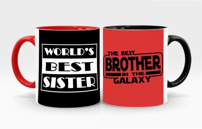 MUGKIN The Best Brother in the galaxy & World's Best Sister Red & Black Rakshabandhan Special Printed Combo For Brother and Sister, Best Rakhi gift For sister Gift for Brother, Gift for Cousin Ceramic Coffee Mug(350 ml, Pack of 2)