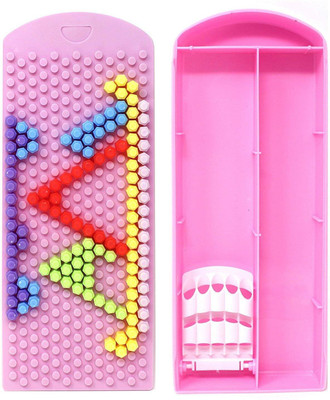 

IndusBay Bead Blocks Blocks Art Plastic Pencil Box(Set of 1, Pink)