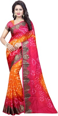 DealSure Hand Painted Bandhani Handloom Art Silk Saree(Multicolor)