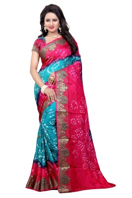 DealSure Hand Painted Bandhani Handloom Art Silk Saree(Multicolor)