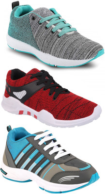 

Chevit Combo Pack of 3 Sports Shoes Walking Shoes For Men(Grey, Green, Red;grey & sea green