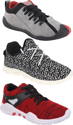

Chevit Combo Pack of 3 Sports Shoes (Gym & Training Shoes) Casuals For Men(Grey, Black, Grey;black & red