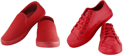 

Zapatoz Combo Pack of 2 Red & Red Casual Tennis & Moc Shoes for Men & Boy's Slip On Sneakers For Men(Red