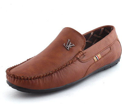 

AORFEO Leather Crafted X Loafers For Men(Brown, Tan