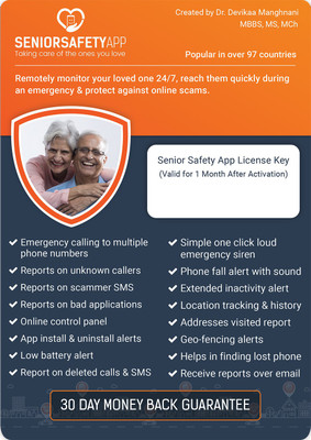 Senior Safety App , GPS Tracker, Fall Alerts & More 1 Device(License Key Card)(1 Month, 1)