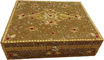 

Haryana Craft Stylish 4 Rods Bangles Box With Jari Works Made By High Quality Wood And Velvet Size: 38*34*10 Bangles Box Vanity Box(Golden)