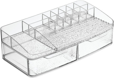 

Interdesign Rain Cosmetic Organizer for Cabinet to Hold Makeup, Beauty Products - 2 Drawers Makeup Vanity Box(Clear)
