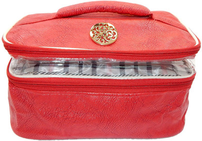 

RK Brands Rexine 2 Partition Portable Vanity Bag with Front Badge Multipurpose, Makeup Vanity Box(Red)