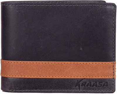 

Kraasa Men Casual Black Genuine Leather Wallet(8 Card Slots), Grey;tan
