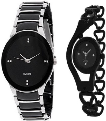 

goodfortune Latest Trending Different Black Shiny Designs Dial&Straps of 2 Watches for Couples Fashionable for Men and Women Watch - For Women