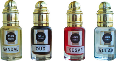 

ASHTAAROMAS Combo of Sandal, Oud, Keshar and Gulab Attar (8 ML Each) Herbal Attar(Sandalwood)