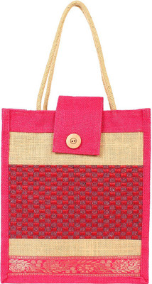 

styles creation Pink Jute Lunch Bag HNDBG52 Lunch Bag(Pink, Beige, 12 inch)