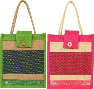 

styles creation Combo Of Jute Lunch Bag/ Hot Case (HNDBG87) Lunch Bag(Black, Pink, 12 inch)