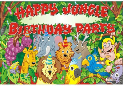 

Theme My Party ungle Birthday Banner For Cake Table Background/Scene Setter Banner(6 ft, Pack of 1)