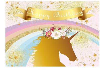 

Theme My Party Unicorn Birthday Banner For Cake Table Background/Scene Setter Banner(4 ft, Pack of 1)