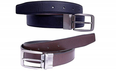 

SHYAMKRIPA Men Formal Brown, Black Genuine Leather Reversible Belt, Dark brown