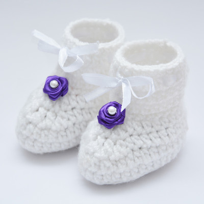 

Love Crochet Art Crochet baby girl knitted flower infant booties for 6-12 month Booties(Toe to Heel Length - 10 cm White)
