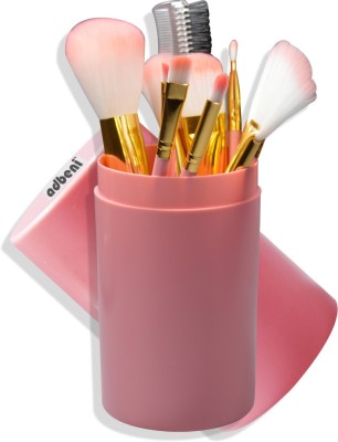 adbeni Imported Pink Brushes Cylinder Makeup Round Tube Cosmetic Makeup Brushes 12PCs(Pack of 12)