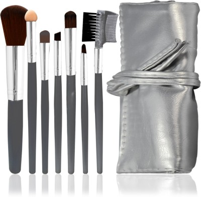 adbeni Imported Cosmetic Makeup Tools Set Silver Make Up Brushes of 7 Pcs(Pack of 7)