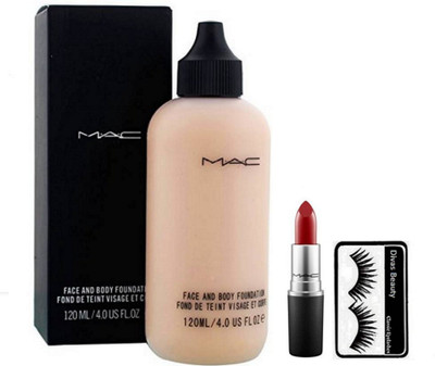 

divas beauty Eyelashes, Mac Face & Body Foundation, Mette Finish Lipstick(Set of 3)