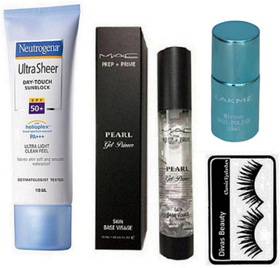 

divas beauty Eyelashes, Neutrogena Ultra Sheer Dry-Touch Sunblock Face 118, Prep+Primer, Mirror Nail Paint(Set of 4)
