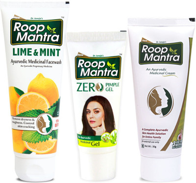 

Roop Mantra Skin Care Combo (Lime & MintFace Wash 115ml + Zero Pimple Gel 15gm + Face Cream 30gm)(Set of 3)