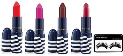 

divas beauty Eyelashes & Mac Matte Finish Long Lasting Lipstick Set Of 4(Set of 5)