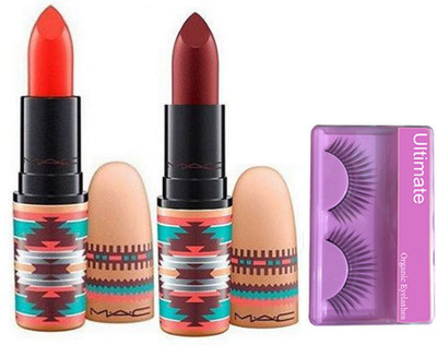 Ultimate Eyelashes, Mac Vibe Tribe Orange & Diva Lipstick Matte 6 gm (Pack of 2)(Set of 3)