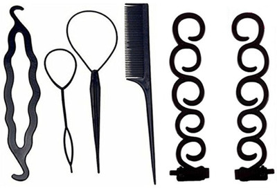 

JAMPAK combo set of 6 pcs, 4 pcs Hair Styling DIY Kit and 2 pcs Hair Styling Braid Tool juda bun maker(Set of 6)