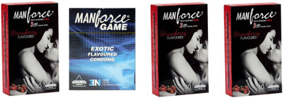 Manforce STRAWBERRY,GAME EXOTIC Combo Pack and 4 tab (100mg) with every order Condom(Set of 4, 40S)