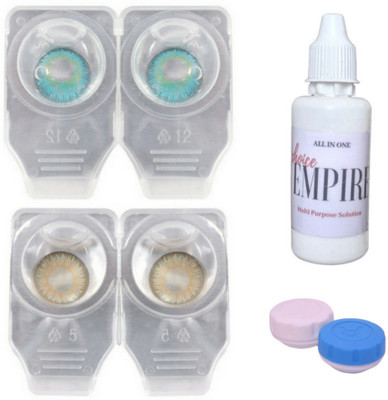 

Choice Empire 2 Pair Zero Power Monthly Contact Lens With Solution - Aqua-Gold Color Lens Monthly Contact Lens(0 dioptres, Aqua, Gold, Pack of 4)